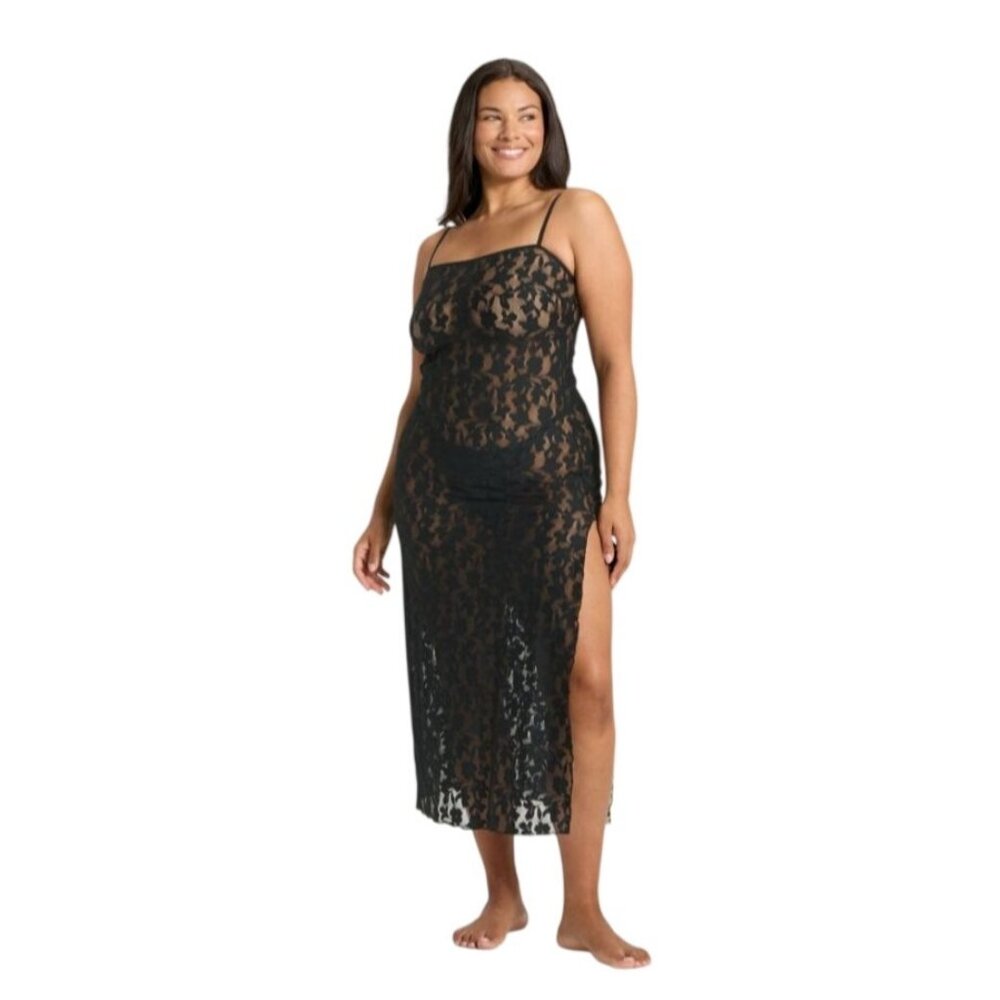 Sheer Black Lace Shadow Floral Lingerie Slip Dress Auden XXL